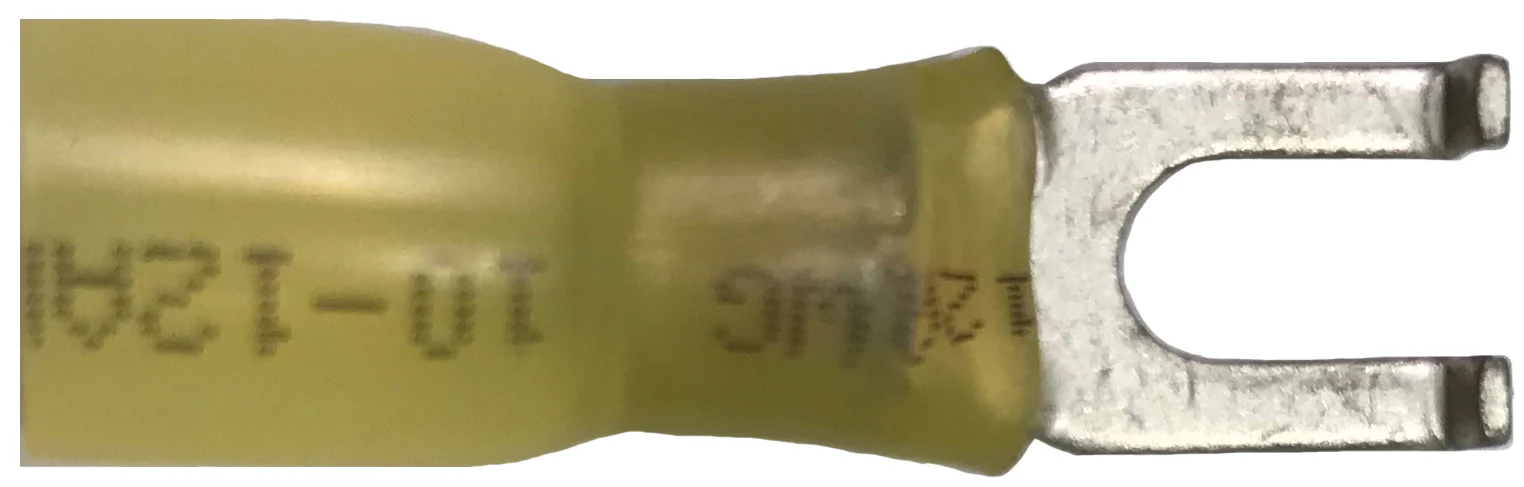 Heat Shrink & Crimp Yellow Flange Spade Terminal 12-10 Gauge #6 Stud - 10 to 500 Pack