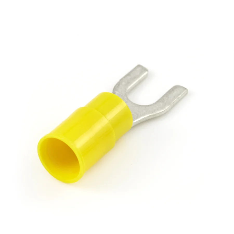 Vinyl Insulated Yellow Spade Terminal 12-10 Gauge #10 Stud - 100 or 200 Pack - Image 2