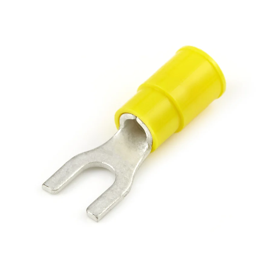 Vinyl Insulated Yellow Spade Terminal 12-10 Gauge #6 Stud - 100 or 200 Pack