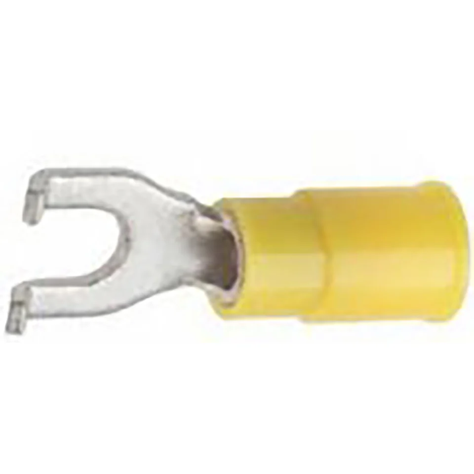 Vinyl Insulated Yellow Flange Spade Terminal 12-10 Gauge #8 Stud - 100 Pack - Image 2