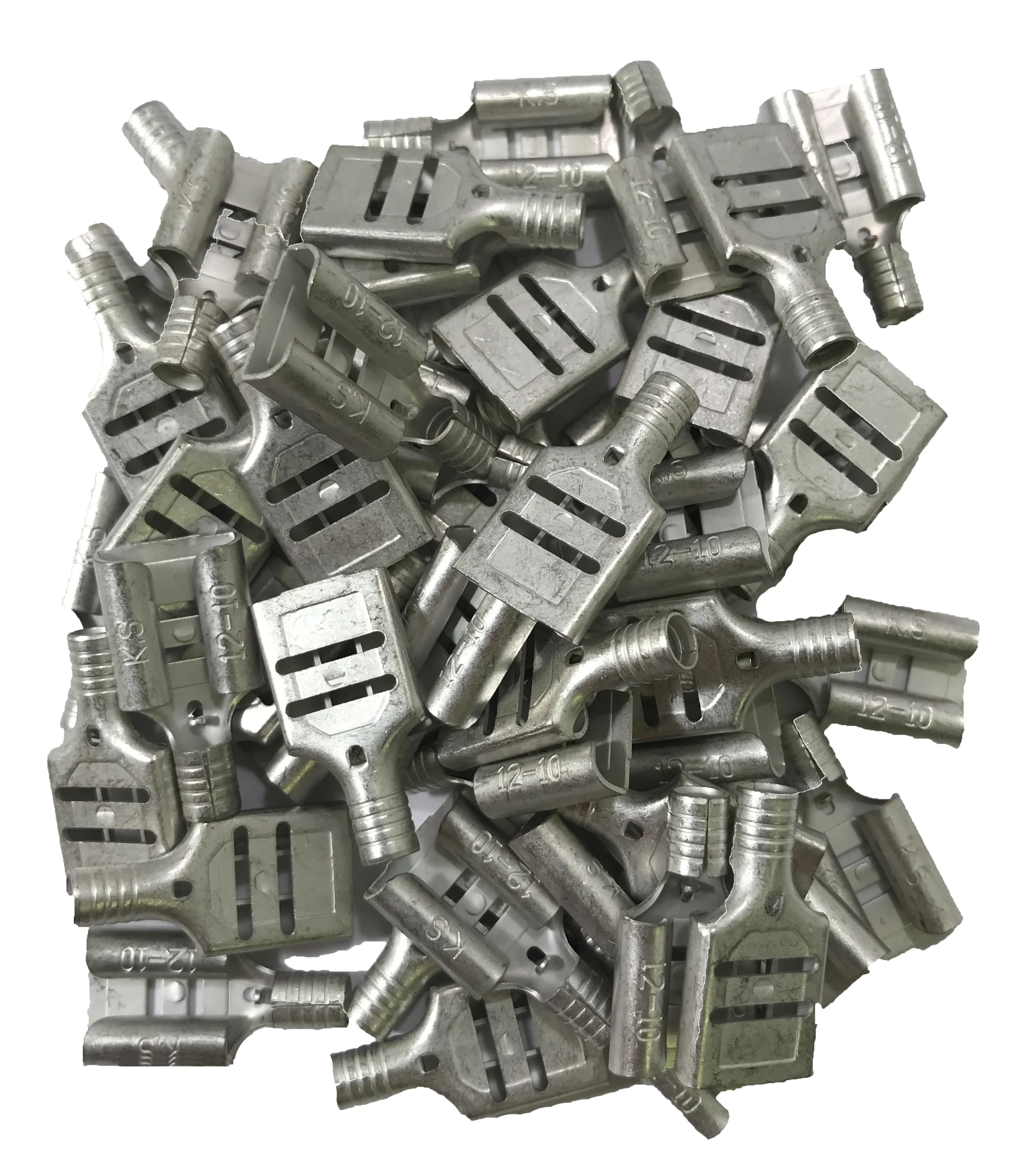 12-10 AWG Non-Insulated Female Quick Disconnect Terminals - .375 Tab Tin-Plated Copper - 100 or 1000 Pack - Made in USA