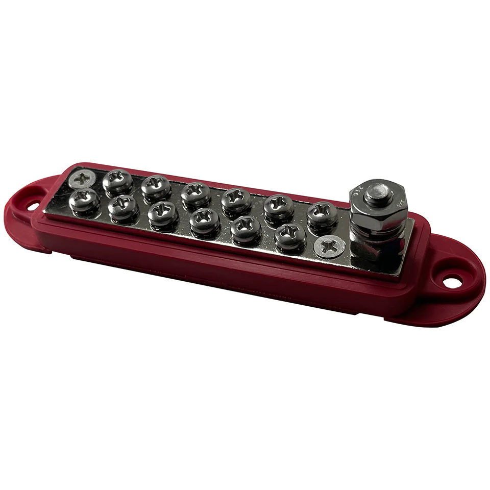 12 Point Power Distribution Block Terminal Busbar with Red Cover & Insulator Boot - 1/4" Post - Image 3