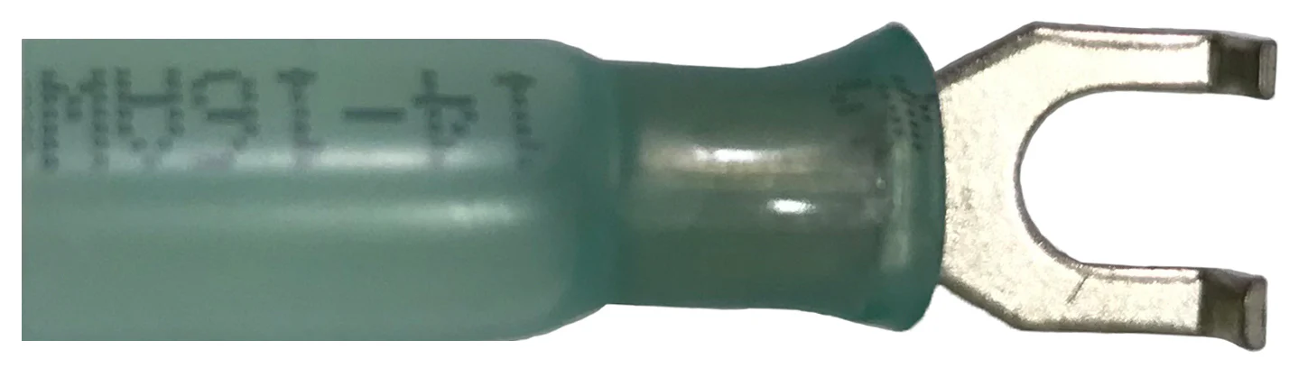 Heat Shrink & Crimp Blue Flange Spade Terminal 16-14 Gauge #8 Stud - 10 to 500 Pack