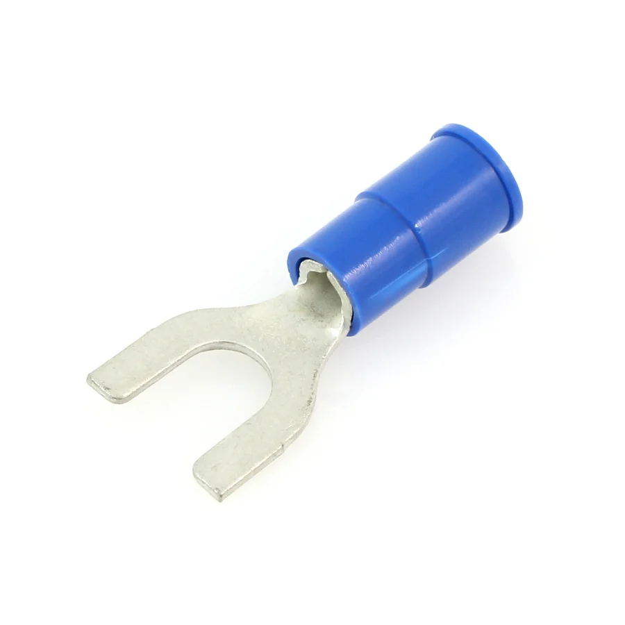 Vinyl Insulated Blue Spade Terminal 16-14 Gauge #6 Stud - 100 or 300 Pack