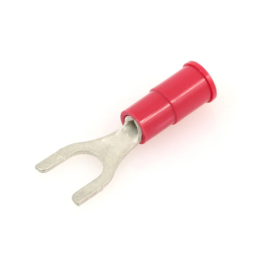 Vinyl Insulated Red Spade Terminal 22-18 Gauge 1/4 Stud - 100 or 300 Pack