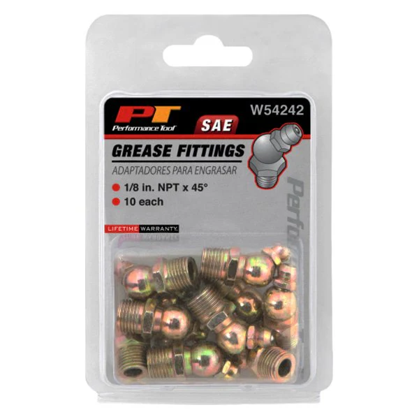 Short 45 Degree Grease Fitting - 1/8" NPT x -27 SAE - 10 Pack - Image 2