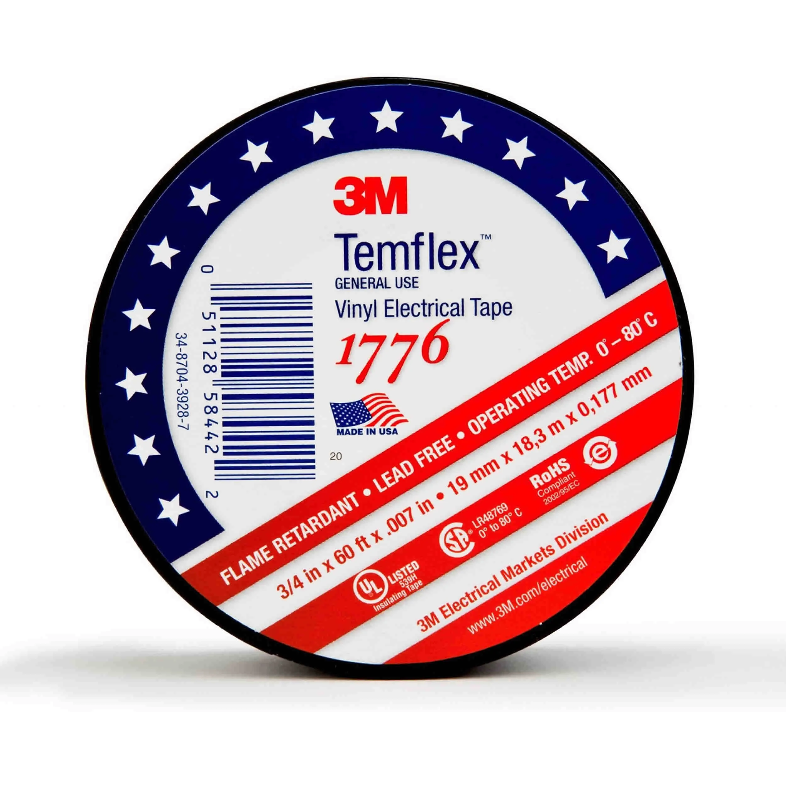 3M Temflex 1776 Black Electrical Tape - 3/4" x 60 ft - 10 or 50 Rolls - Made in USA - Image 5