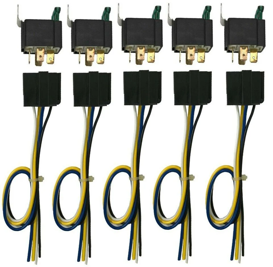 4 Pin 12V Relay Switch 30 Amp Fuse W/ 12" Interconnecting 5 Wire Harness - Pack of 5