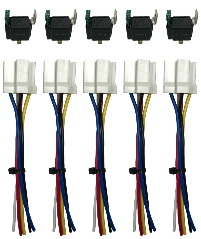 4 Pin 12V Relay Switch 30 Amp Fuse W/ 6" Socket Wire Harness - Pack of 5