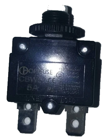 Miniature Line Voltage Circuit Breakers Push to Reset - Panel Mounted Design - 5 Amp