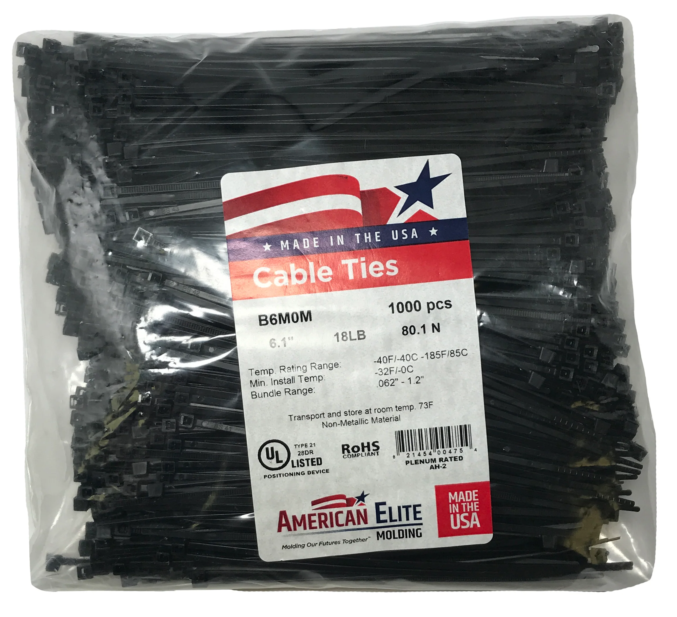 6" Standard Black Cable Ties - 18 lb Tensile Strength - 100 or 1000 Pack - Image 2