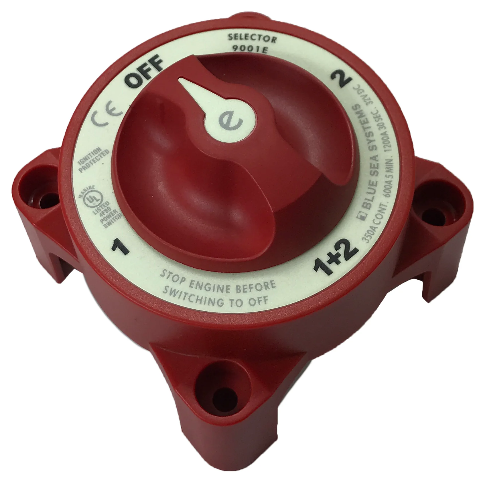 Blue Sea 9001e Marine 4-Position Dual Boat Battery Selector Switch - OFF/1/1+2/2 - Image 3