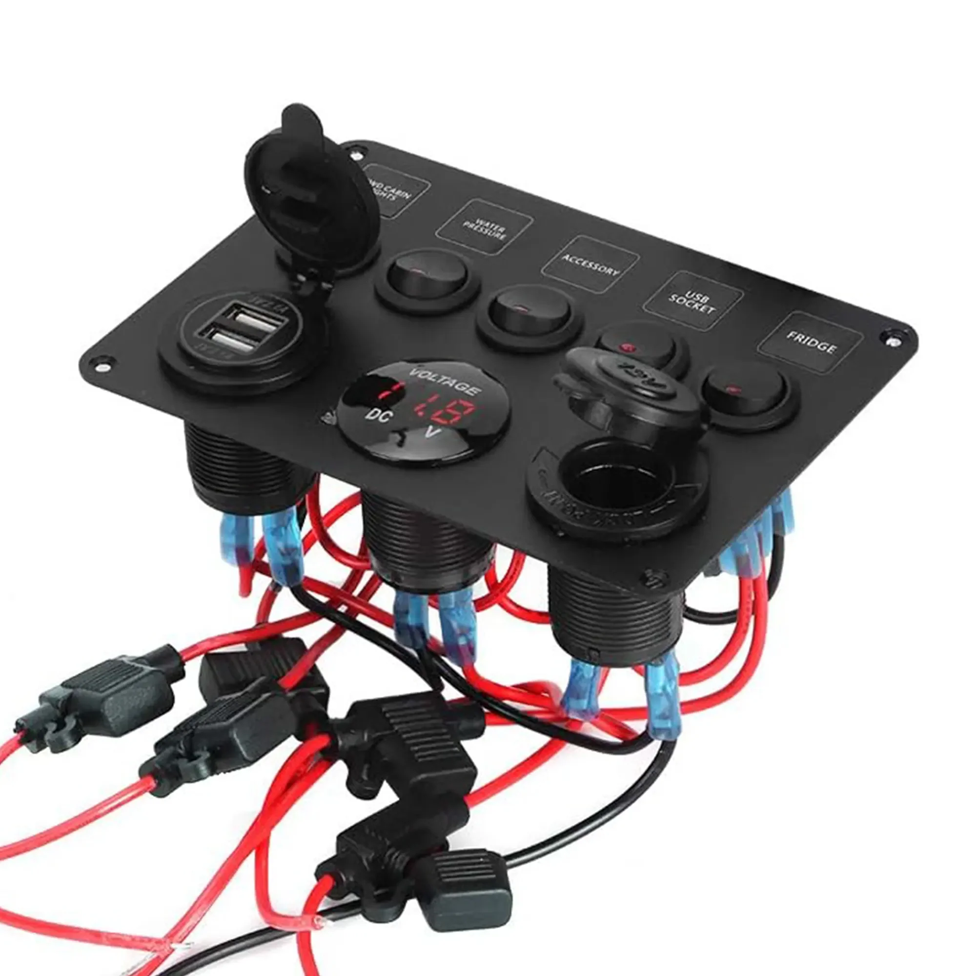 Control Panel 5 Switches Rocker Switch Panel - USB Lighter Volt - Image 7