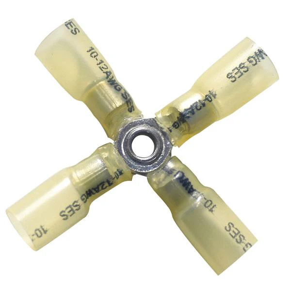 Heat Shrink & Crimp Yellow 4-Way Wire Terminal Connector 12-10 Gauge - 10 or 100 Pack