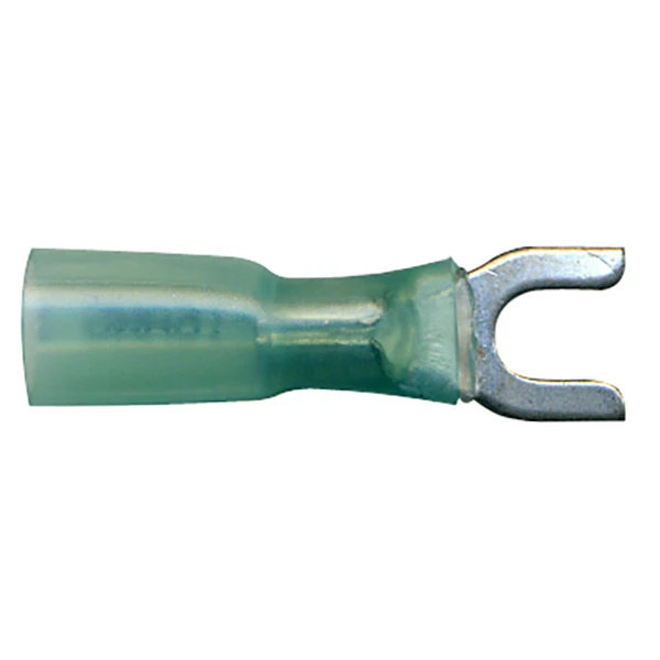 Heat Shrink & Crimp Blue Spade Terminal 16-14 Gauge 1/4" Stud - 10 to 500 Pack