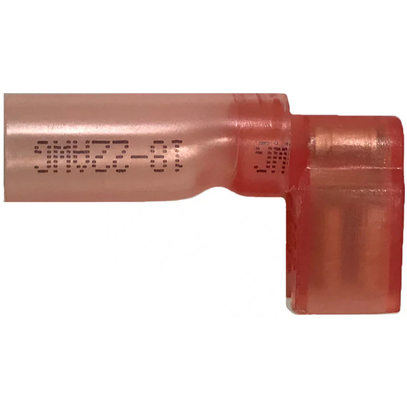 Heat Shrink & Crimp Red Female Flag Terminal - 22-18 AWG .250 Tab - 10 to 500 Pack
