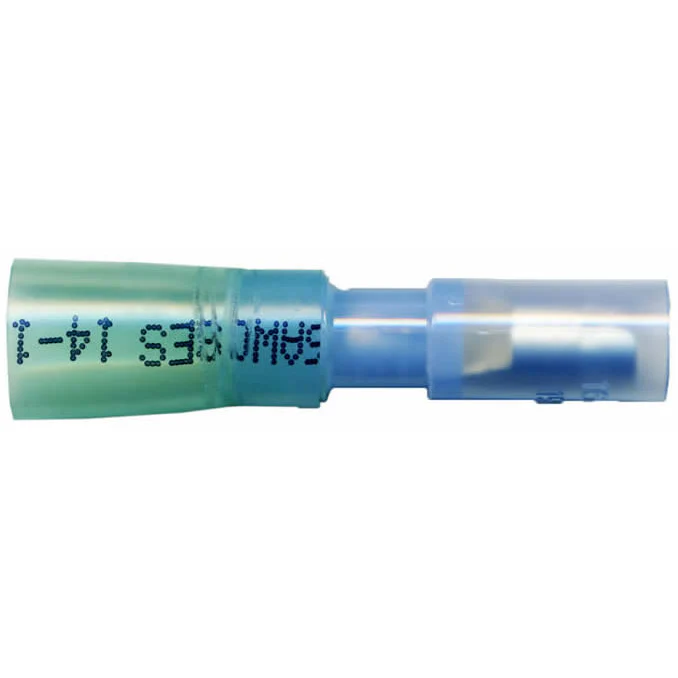 16-14 AWG Blue Heat Shrink & Crimp Female Bullet Connector - .180 Tab - 10 to 500 Pack - Made in USA