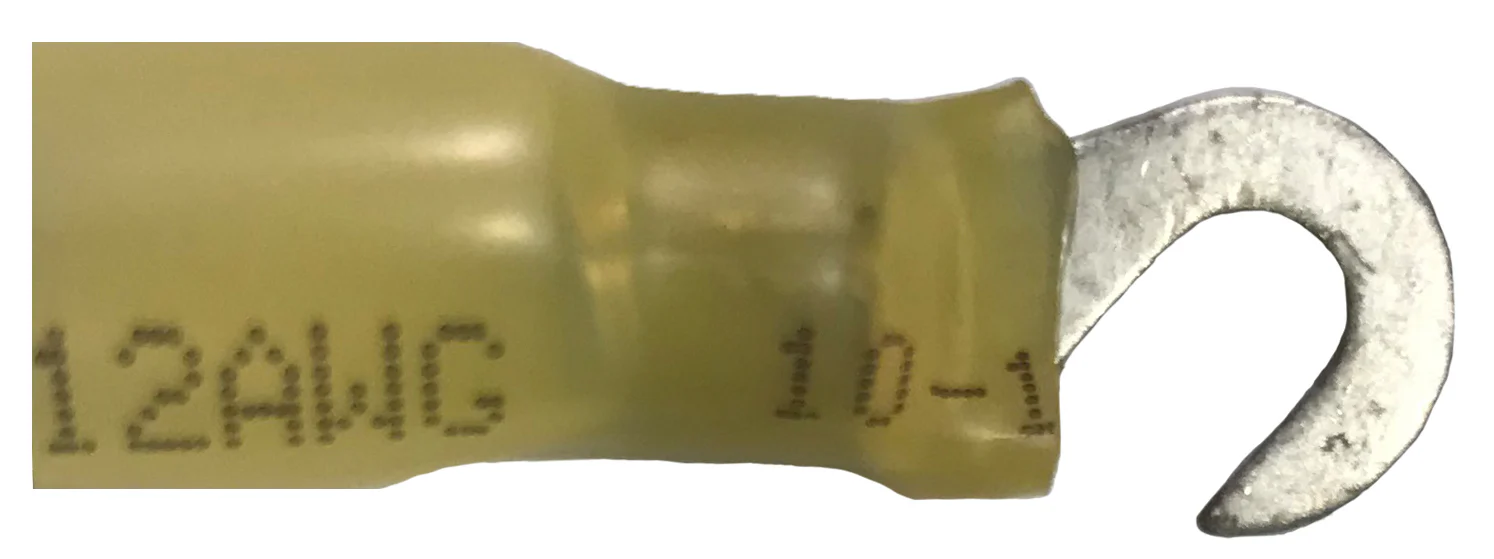Heat Shrink & Crimp Yellow Hook Terminal 12-10 Gauge #8 Stud - 10 to 500 Pack
