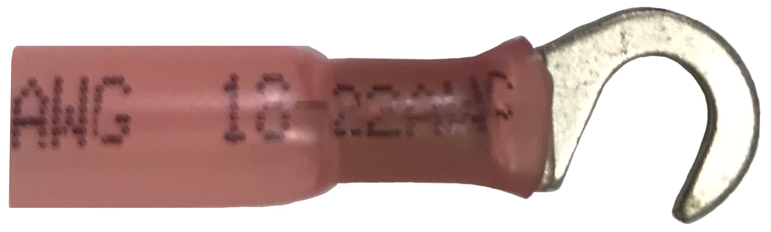 Heat Shrink & Crimp Red Hook Terminal 22-18 Gauge #6 Stud - 10 to 500 Pack