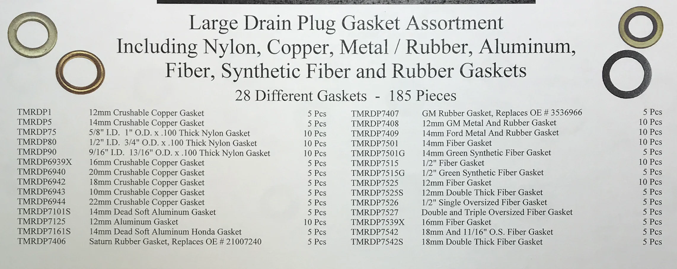 185 Piece Large Oil Drain Plug Gasket Assortment Kit - Image 4