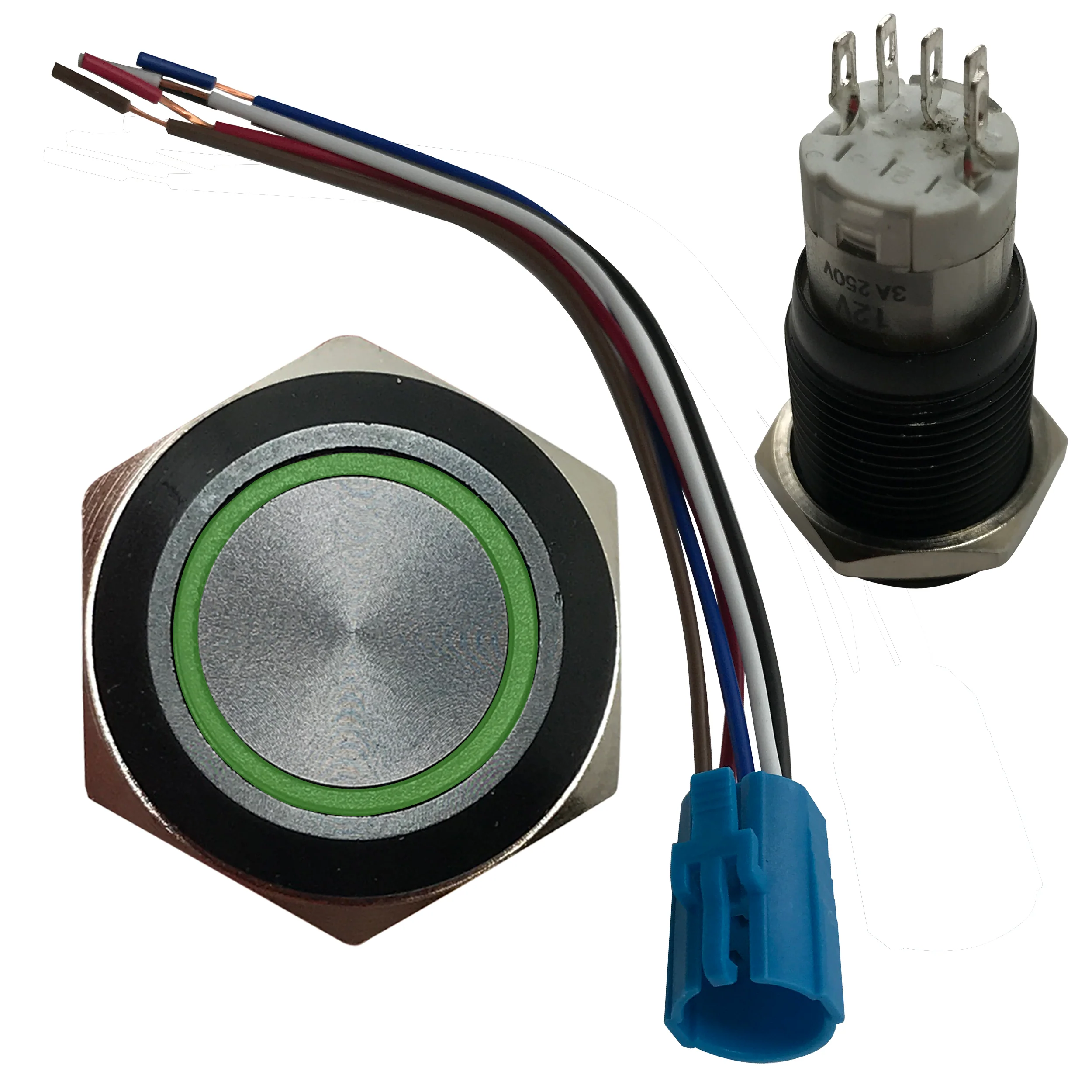 LED Latching Push Button Switch - 12V Black Metal - On/Off - 16mm Mount - 1 or 5 Pack - Image 14