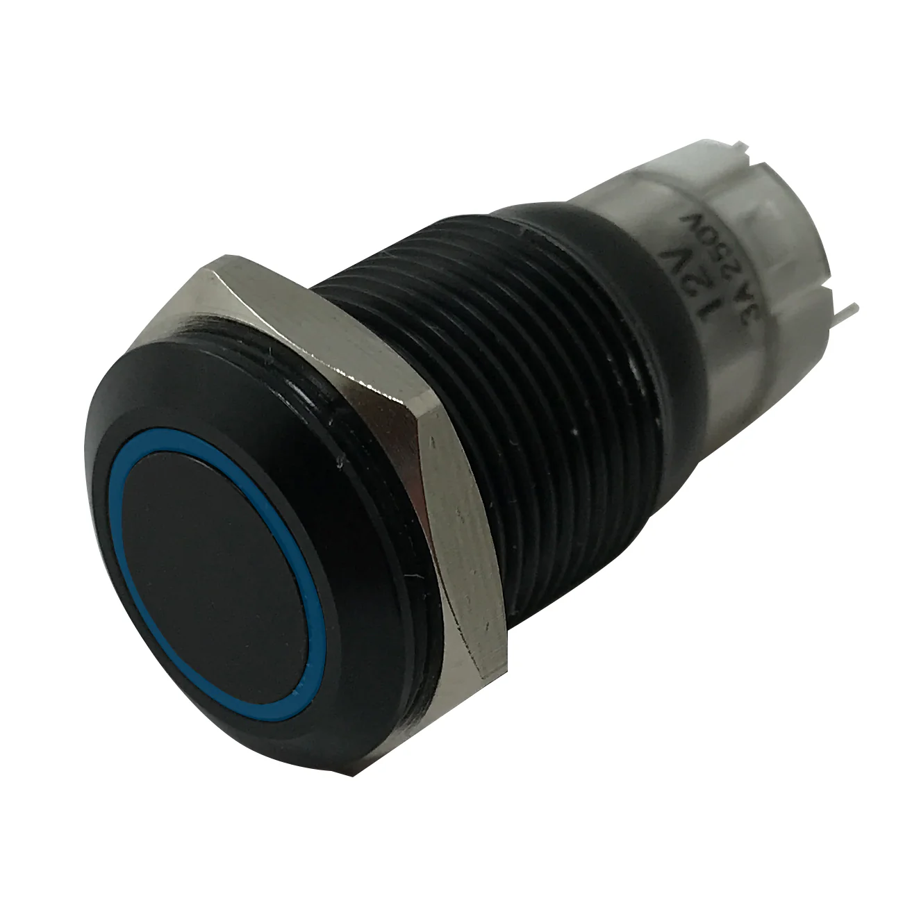 LED Latching Push Button Switch - 12V Black Metal - On/Off - 16mm Mount - 1 or 5 Pack - Image 25