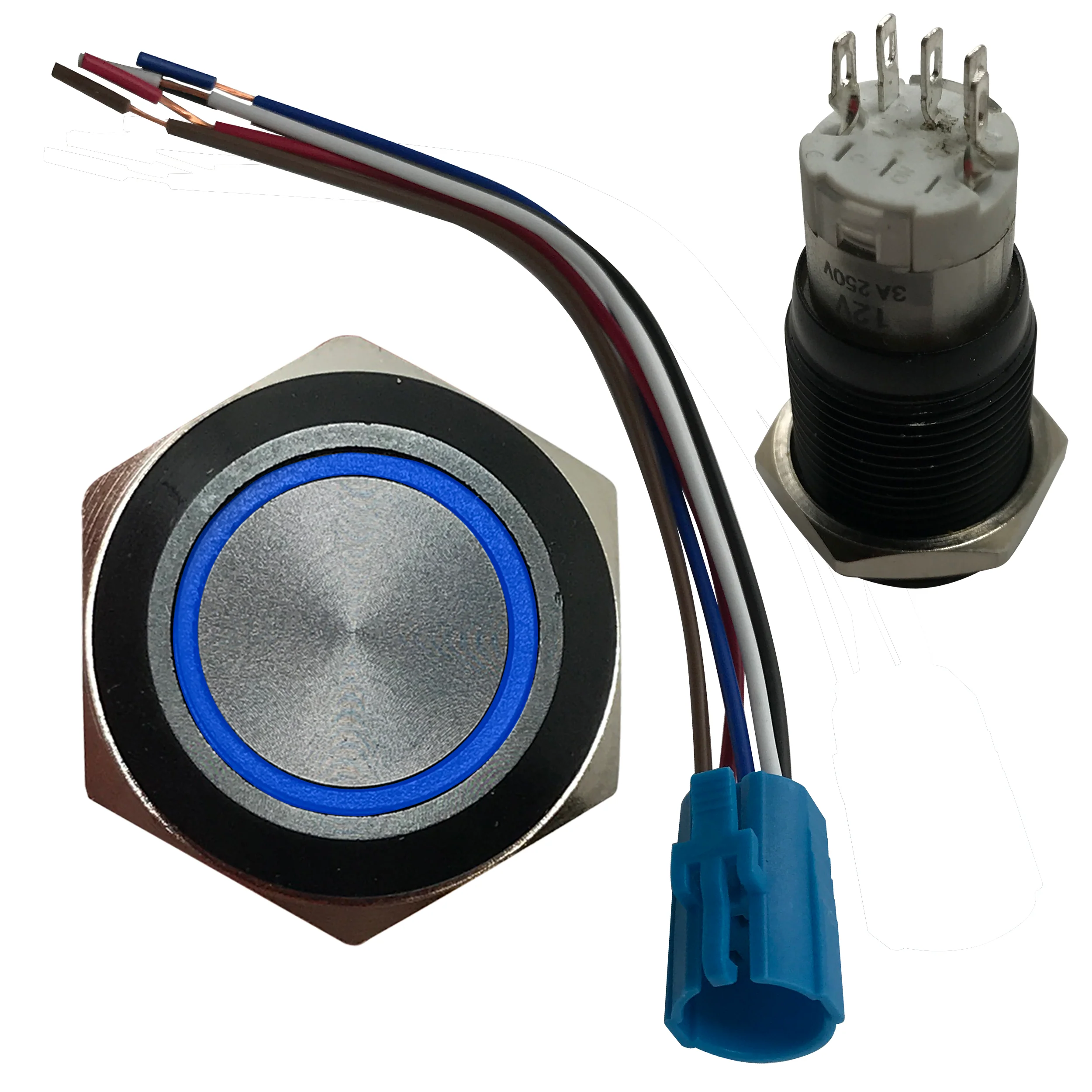 LED Latching Push Button Switch - 12V Black Metal - On/Off - 16mm Mount - 1 or 5 Pack - Image 26
