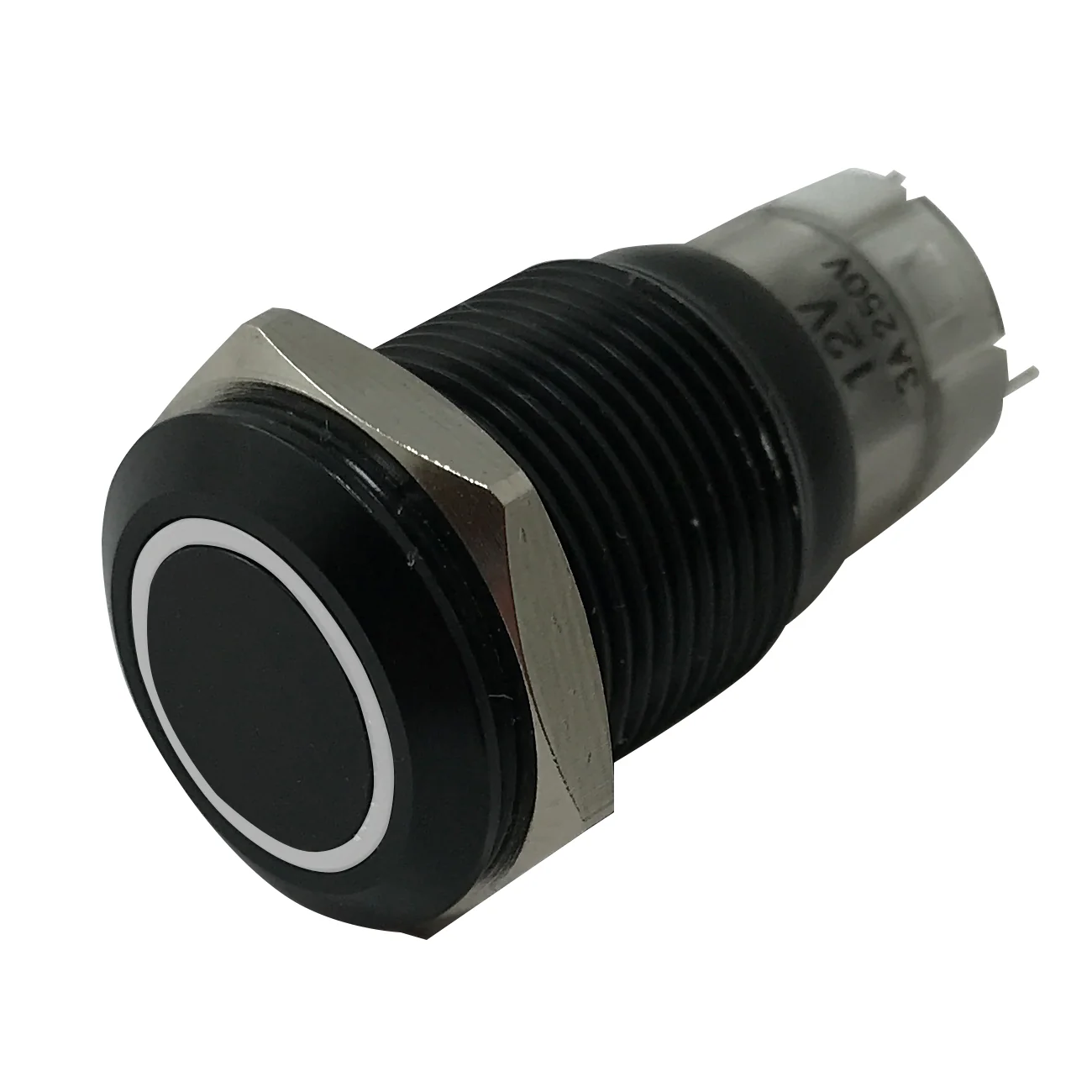 LED Latching Push Button Switch - 12V Black Metal - On/Off - 16mm Mount - 1 or 5 Pack - Image 37