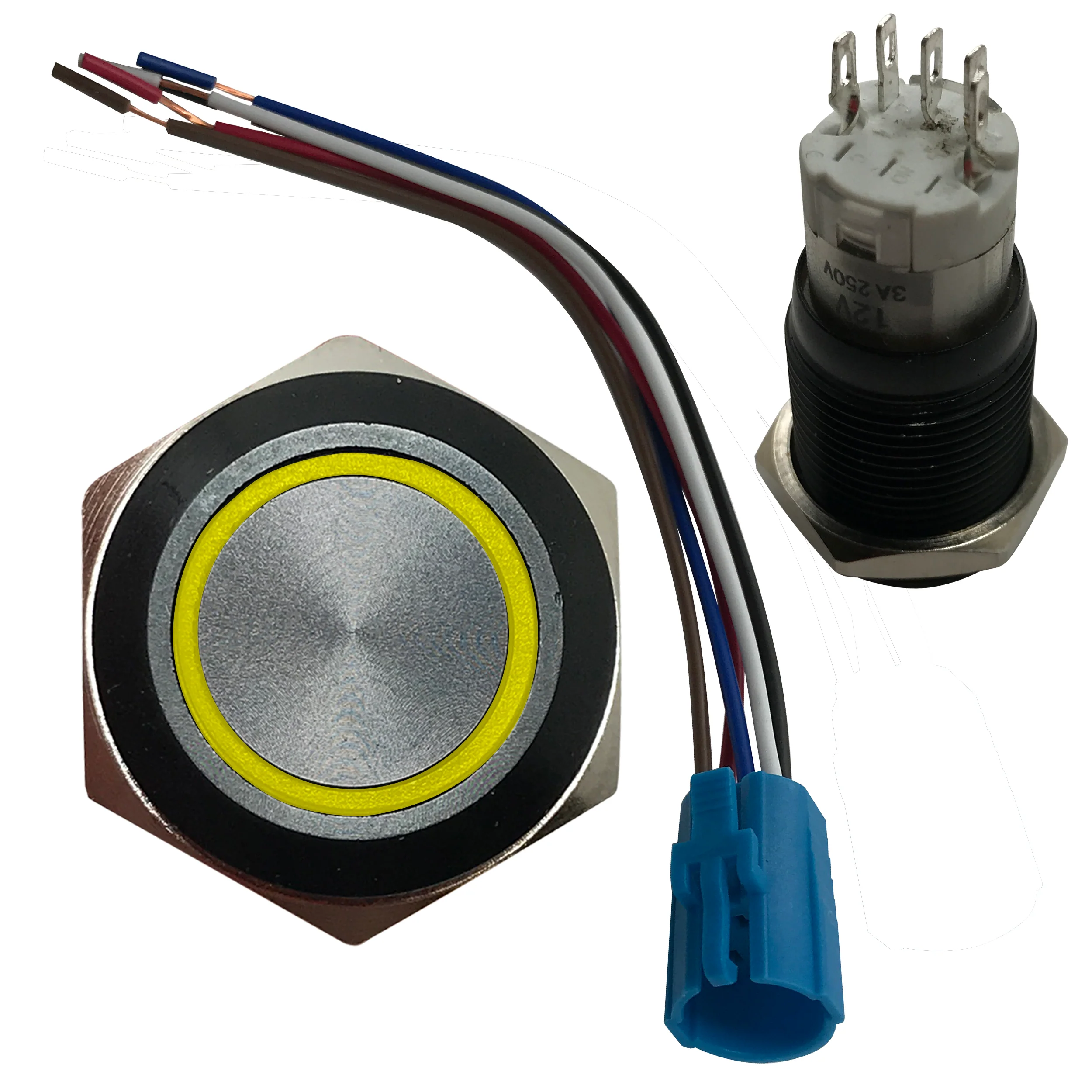 LED Latching Push Button Switch - 12V Black Metal - On/Off - 16mm Mount - 1 or 5 Pack - Image 50
