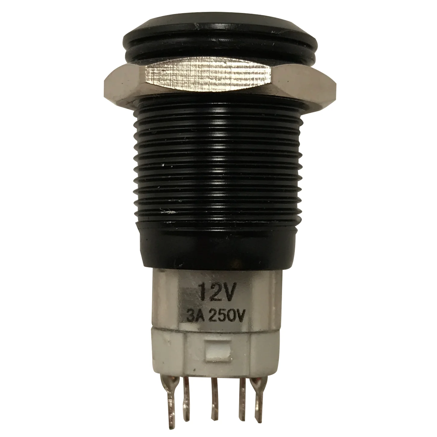 LED Latching Push Button Switch - 12V Black Metal - On/Off - 16mm Mount - 1 or 5 Pack - Image 7