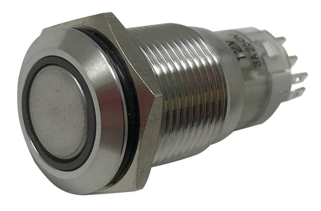 LED Latching Push Button Switch - 12V Stainless Steel - On/Off - 16mm Mount - Image 19