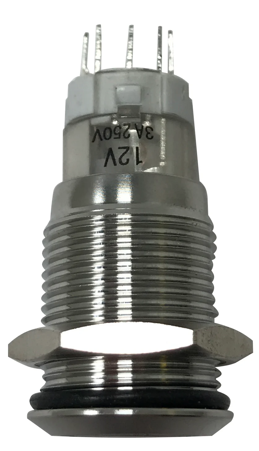 LED Latching Push Button Switch - 12V Stainless Steel - On/Off - 16mm Mount - Image 23