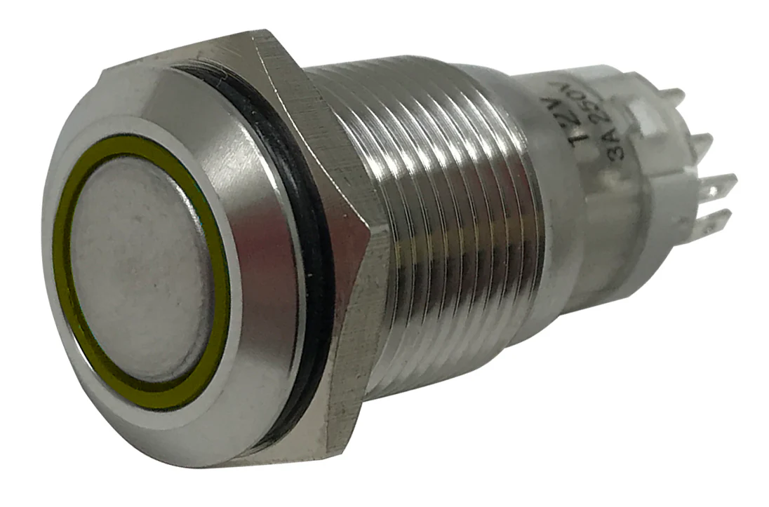 LED Latching Push Button Switch - 12V Stainless Steel - On/Off - 16mm Mount - Image 25
