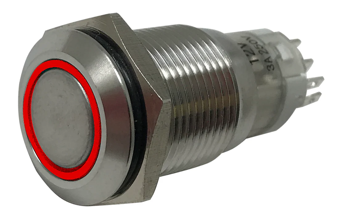 LED Latching Push Button Switch - 12V Stainless Steel - 19mm Mount