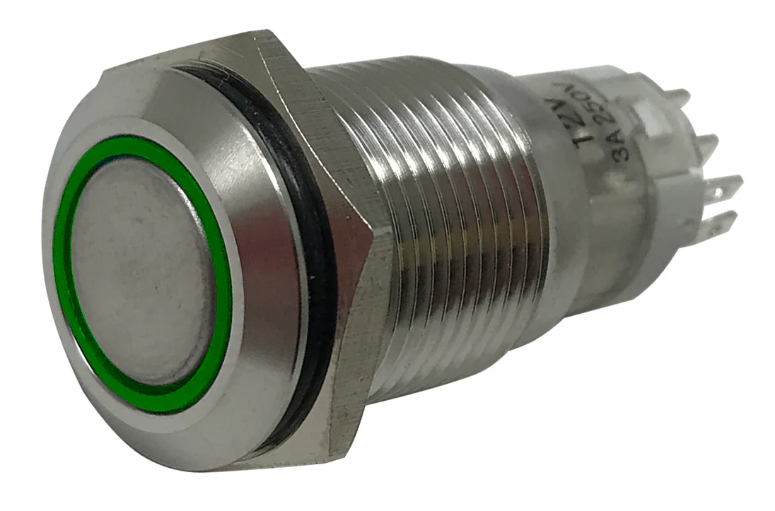LED Latching Push Button Switch - 12V Stainless Steel - 19mm Mount - Image 7