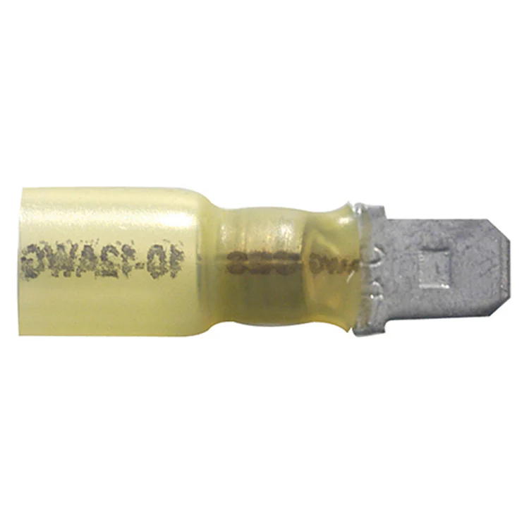 Heat Shrink & Crimp Yellow Male Quick Disconnect 12-10 Gauge .250 Tab - 10 to 500 Pack