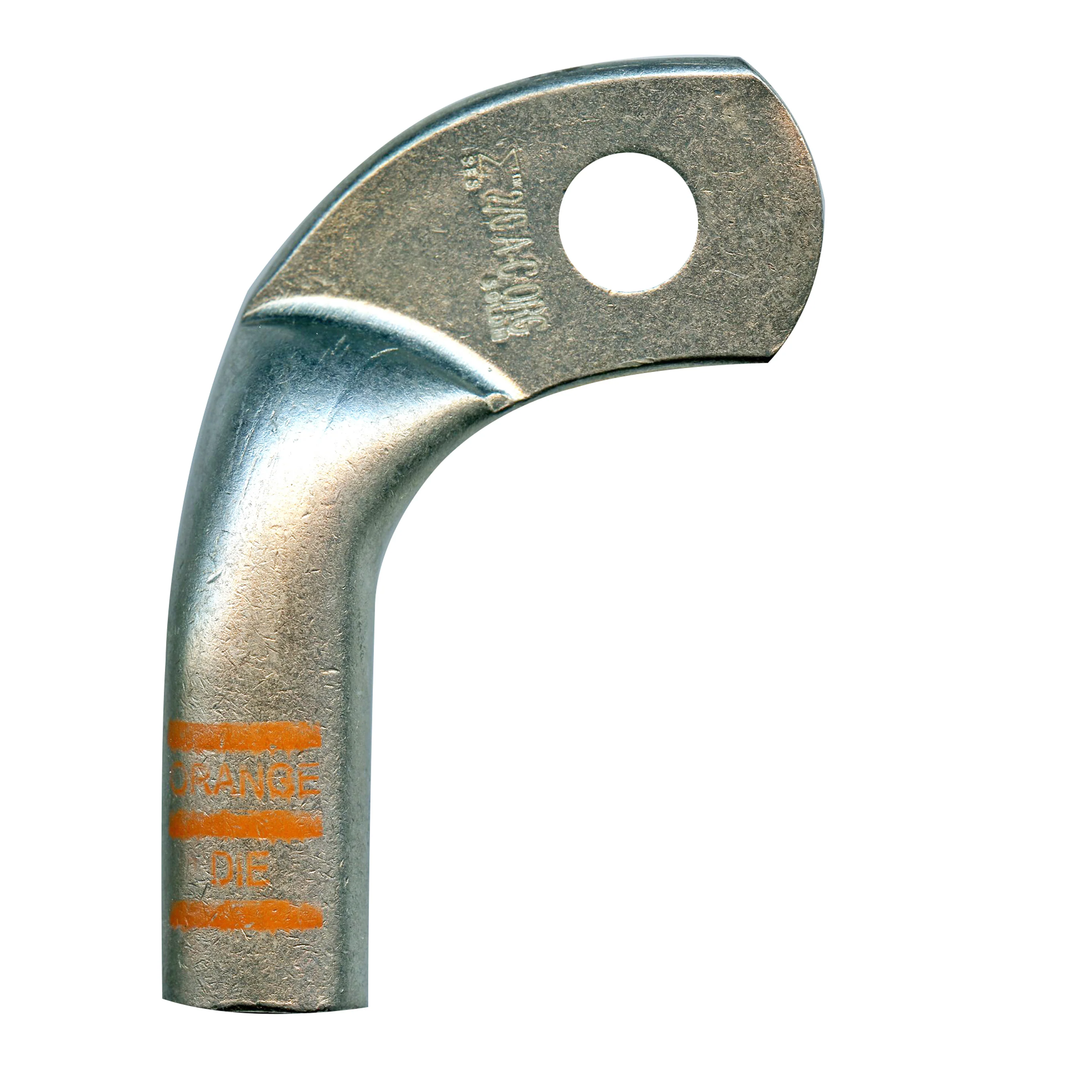 2/0 AWG Mega HD Copper Lug - Right Elbow - 3/8" Stud - Orange - 5 or 50 Pack - Made in USA
