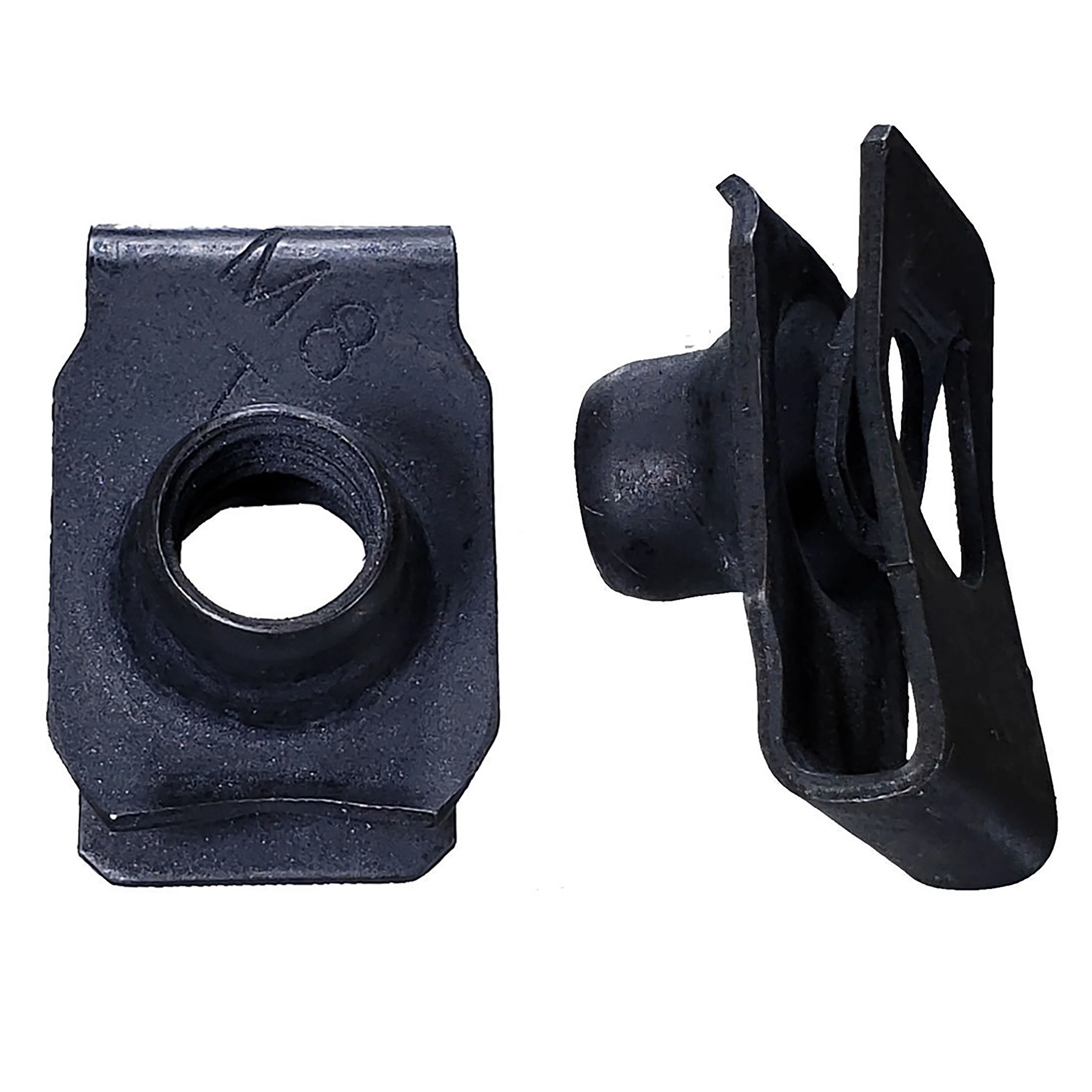 Black Short Extruded "U" Nuts - 8-1.25 MM Screw Size - .8 MM - 4 MM Panel - 25 Pack