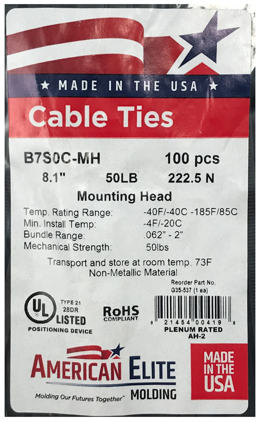 Mounting Hole Black 7" Inch Cable Ties 50 lbs - 100 Pack - Image 3