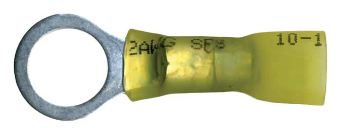 10-12 AWG Yellow Ring Terminals - 3/8" Stud Size - 10 to 500 Pack