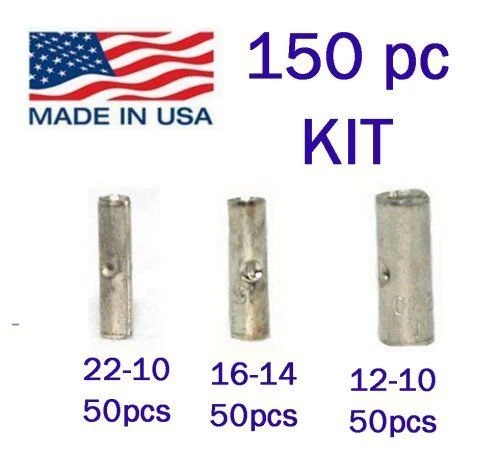 Non-Insulated Butt Connector Assortment Kit - 22-10 Gauge - 150 Pieces - Made in USA