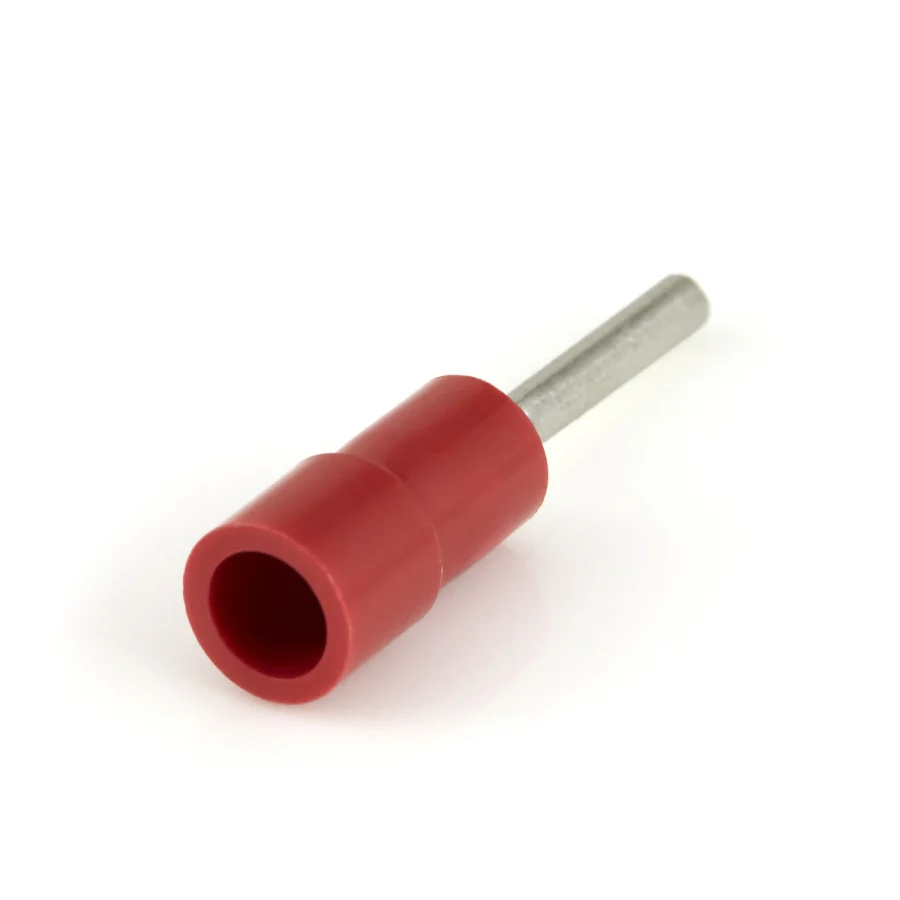Vinyl Insulated Red Funnel Entry Pin Terminal Connector 22-18 Gauge - 100 Pack - Image 2