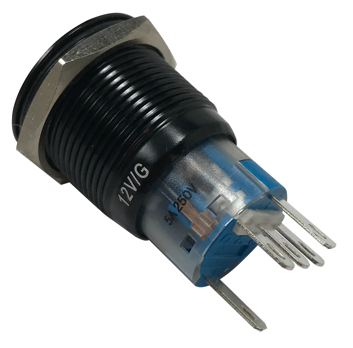 LED Latching Push Button Switch - 12V Black Metal - On/Off - 19mm Mount - Image 13