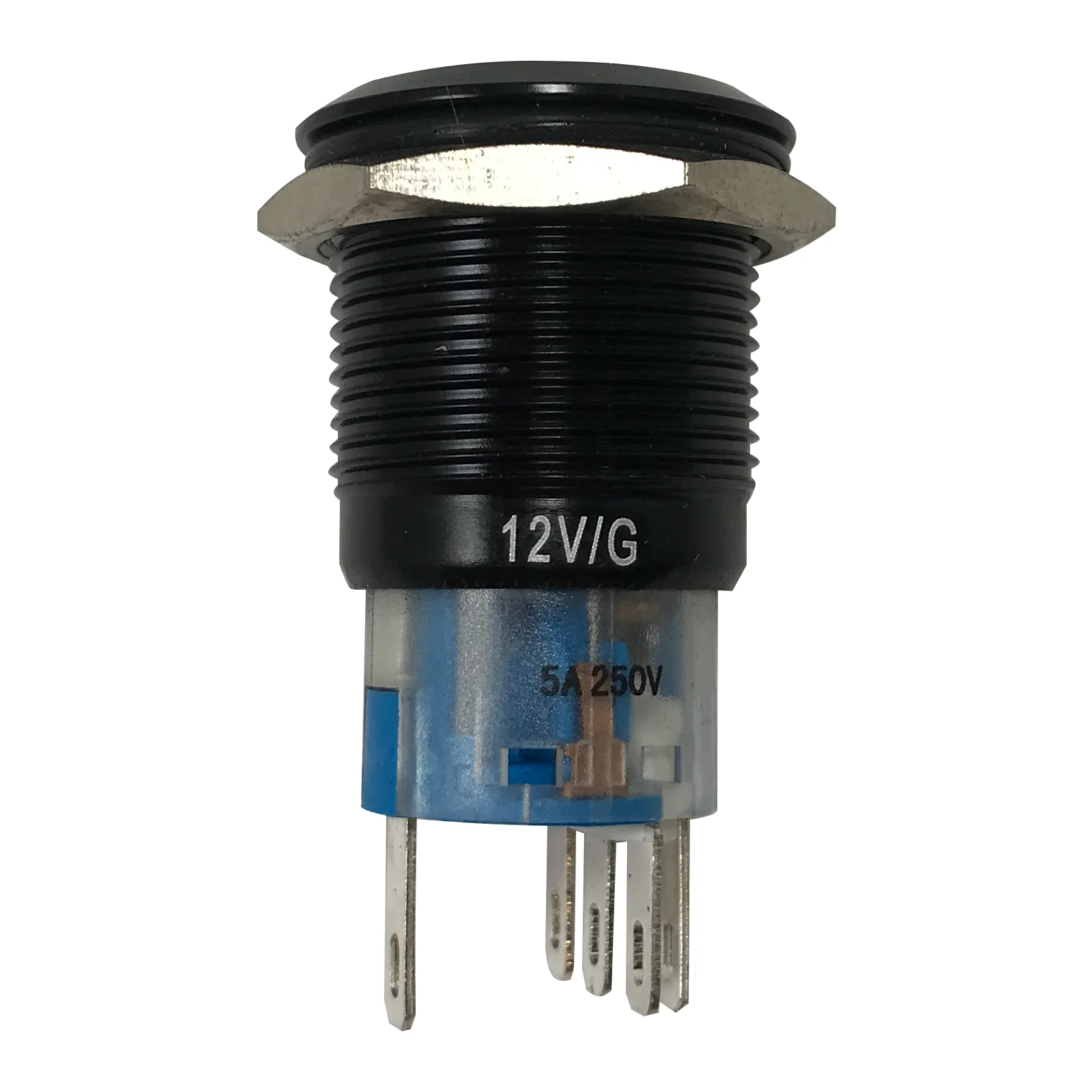 LED Latching Push Button Switch - 12V Black Metal - On/Off - 19mm Mount - Image 36