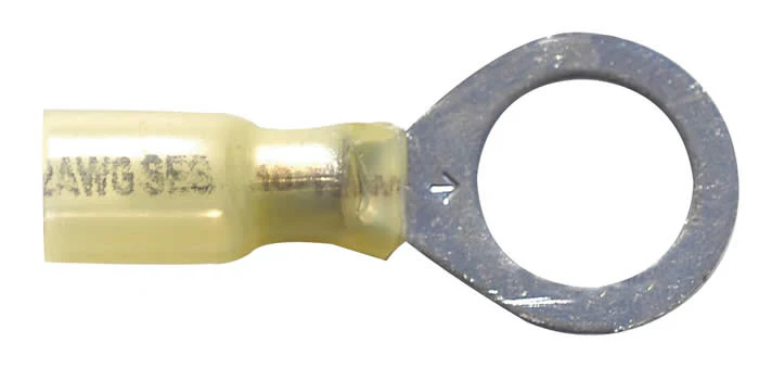12-10 AWG Yellow Ring Terminal - Heat Shrink & Crimp - 1/2" Stud - 10 to 500 Pack