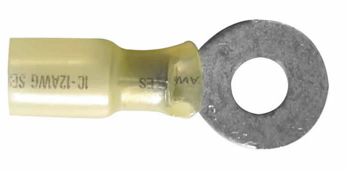 Heat Shrink & Crimp Yellow Ring Terminal 12-10 Gauge 1/4 Stud - 10 to 500 Pack