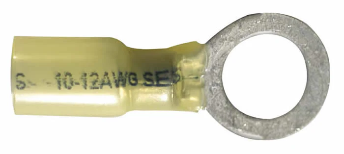 Heat Shrink & Crimp Yellow Ring Terminal 12-10 Gauge 3/8 Stud - 10 to 500 Pack
