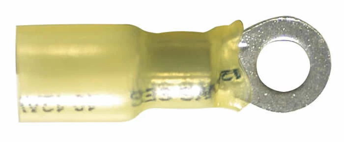 Heat Shrink & Crimp Yellow Ring Terminal 12-10 Gauge #8 Stud - 10 to 500 Pack