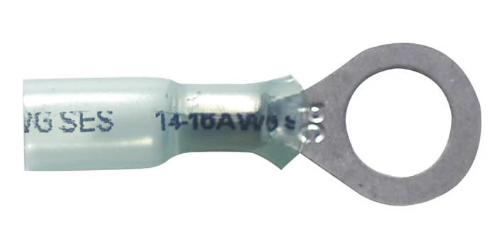 Heat Shrink & Crimp Blue Ring Terminal 16-14 Gauge 5/16 Stud - 10 to 500 Pack