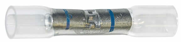 16-14 AWG Blue Heat Shrink Butt Connectors - Clear Crimp Terminals - 10 to 500 Pack - Made in USA